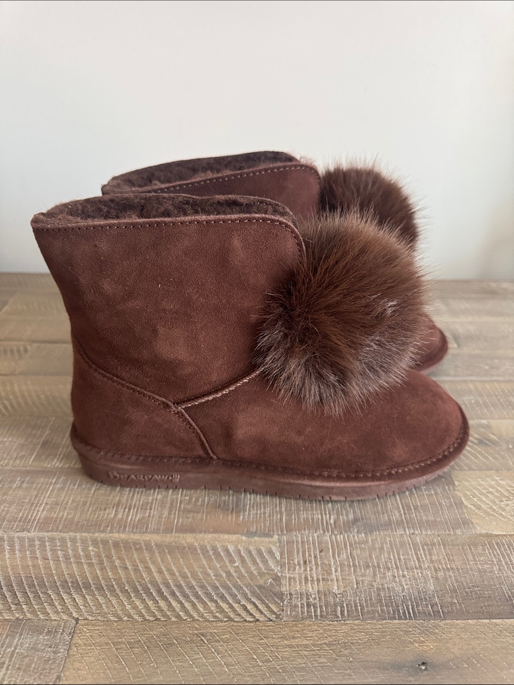 BearPaw Brown Suede Pom Pom Women's Boots